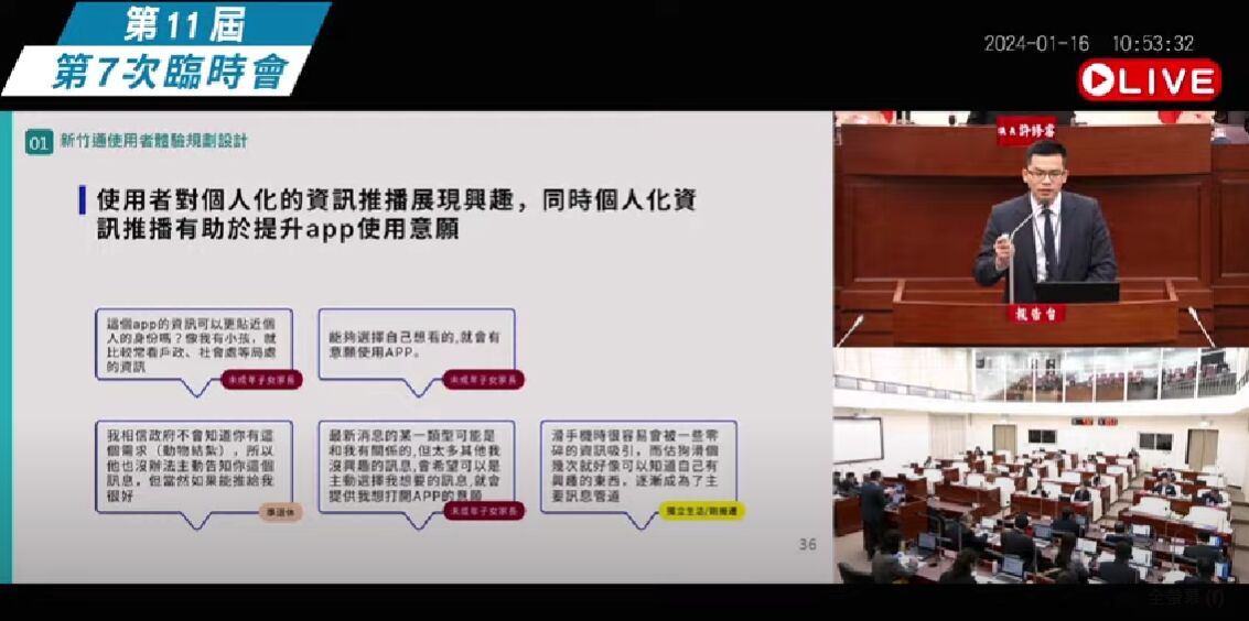 新竹市議會今日召開臨時會，由竹市府行政處長吳皇昇進行「新竹通整合服務規劃 」專案報告。